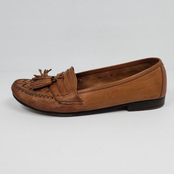 Cole Haan Mens Size 9 Brown Leather Italy Woven Tassel Dress Loafer Shoes main image 6